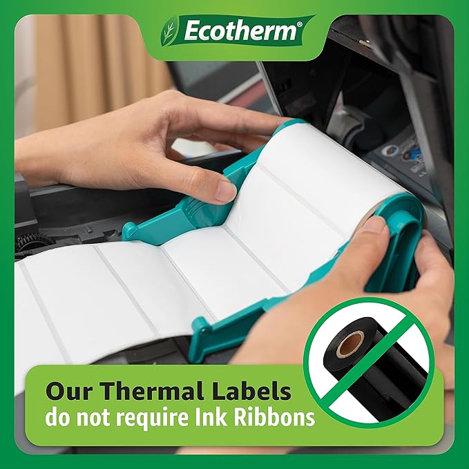 2.25" x .75" Thermal Labels | 4 Rolls | 7120 Labels | fits Zebra, Munbyn, Rollo, Godex, Arkscan, iDPRT, Offnova Thermal Label Printers and More | Blank White Adhesive Stickers by Ecotherm