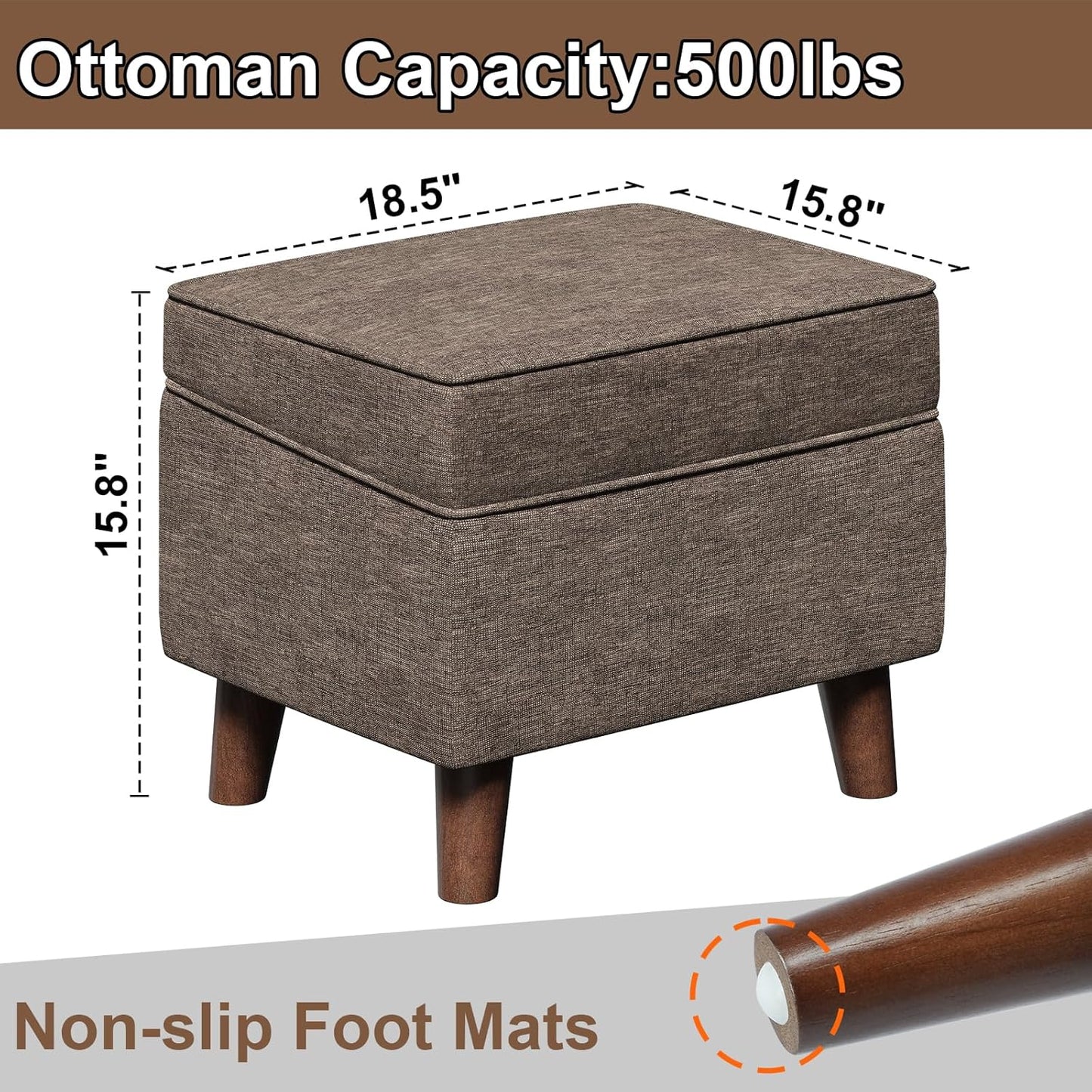 Storage Ottoman with Adjustable Cover, Soft Step Stool, Footrest and Seat, Ottoman Foot Rest for Living Room, Bedroom, Dorm, Brown