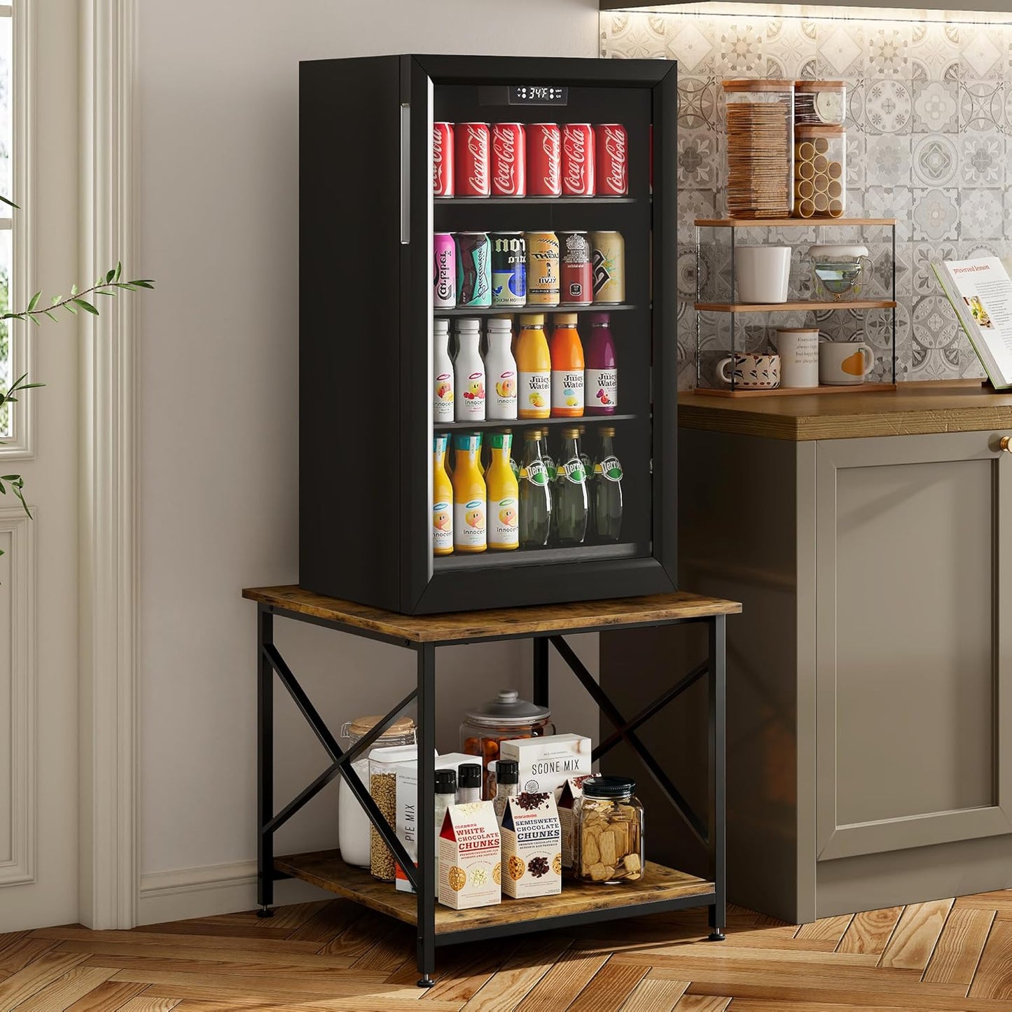 Warmiehomy 24"x24"x24" Large Printer Stand with Storage, 2 Tier Rolling Printer Cart Table, Mini Fridge Stand with Wheels, Use for 3D Laser Printer Home Office, Rustic Brown