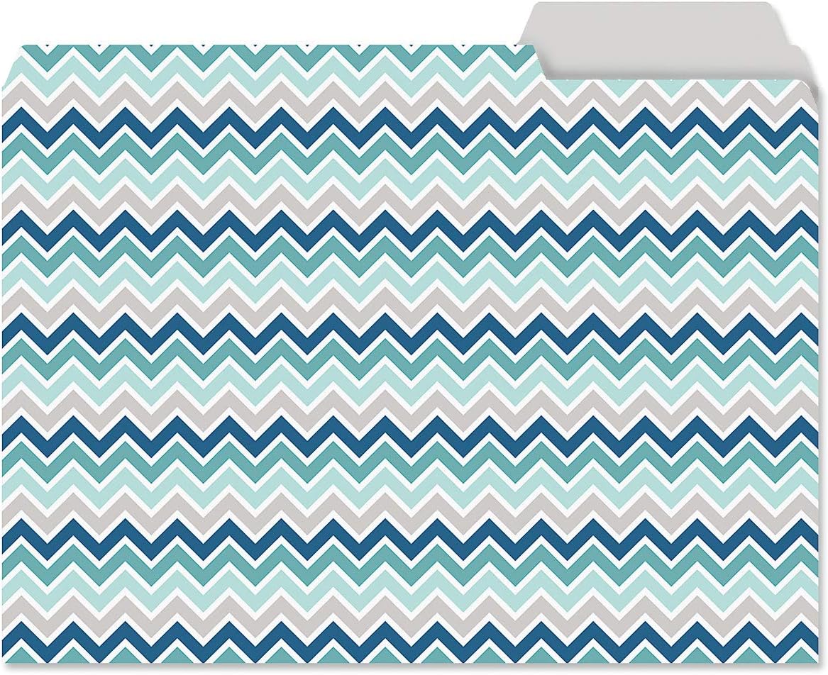 Current Coastal Blues File Folders Value Pack - Bulk Set of 24, 6 Pretty Decorative Designs, 1/3 Cut Tabs, Heavy-Duty Paper Stock, Office Supplies for Home & Work, 9-½” x 11-¾” Letter Size