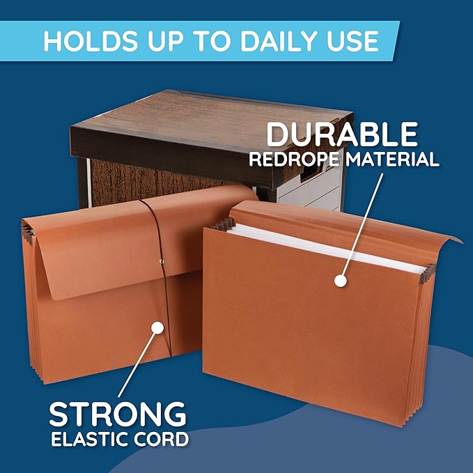 Blue Summit Accordion File Wallet with Flap and Cord Closure, Legal Size, 5.25” Expansion – 10 Pack