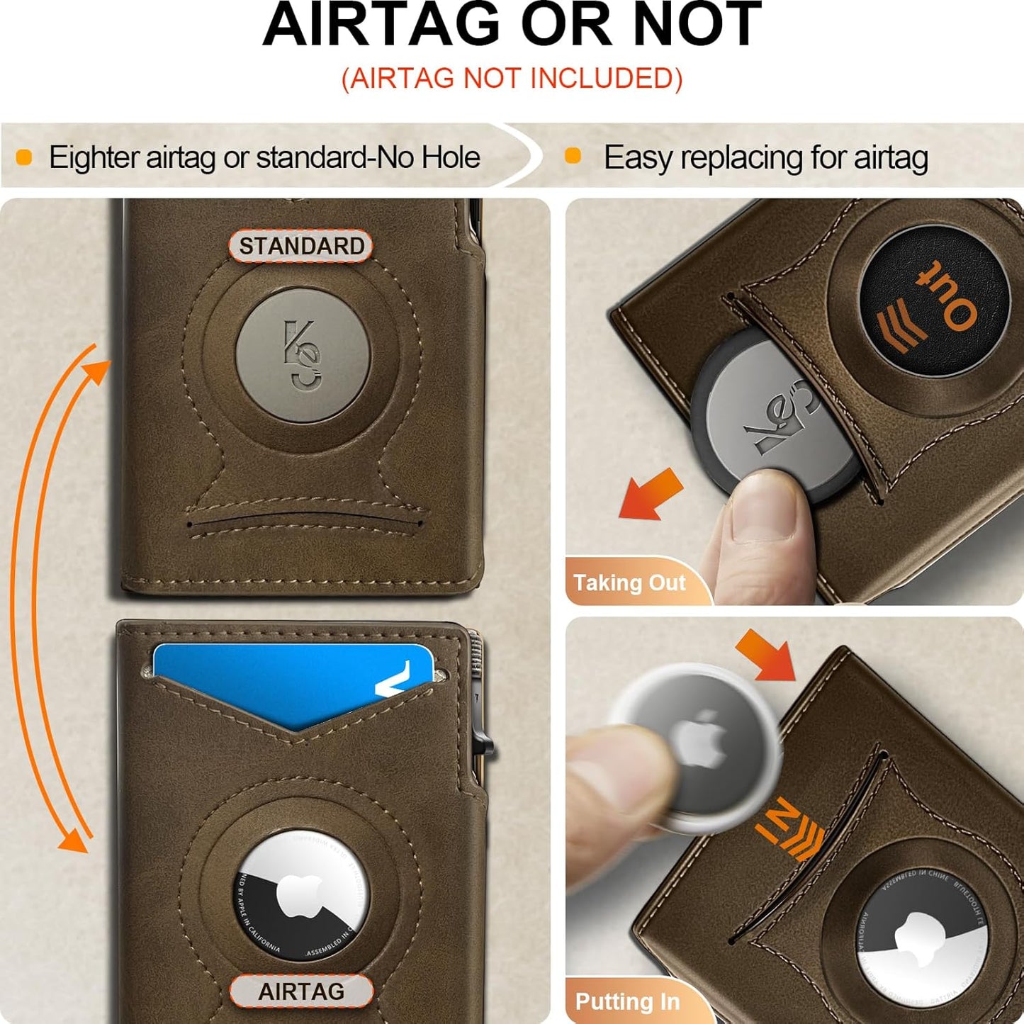 KEMISANT Airtag Wallet Men Gift,Mens Slim Front Pocket Wallet Money Clip Standard or Apple Airtag Use 3.8"×2.8"×0.9"