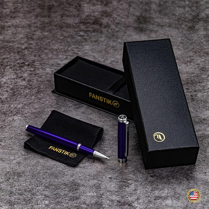 Customized Blue Luxury Rollerball pen (Made In USA) fancy gift set for women, Real 24K Gold Plating, Professional executive pen gift set for men (Lux Custom-Rollerball Blue)