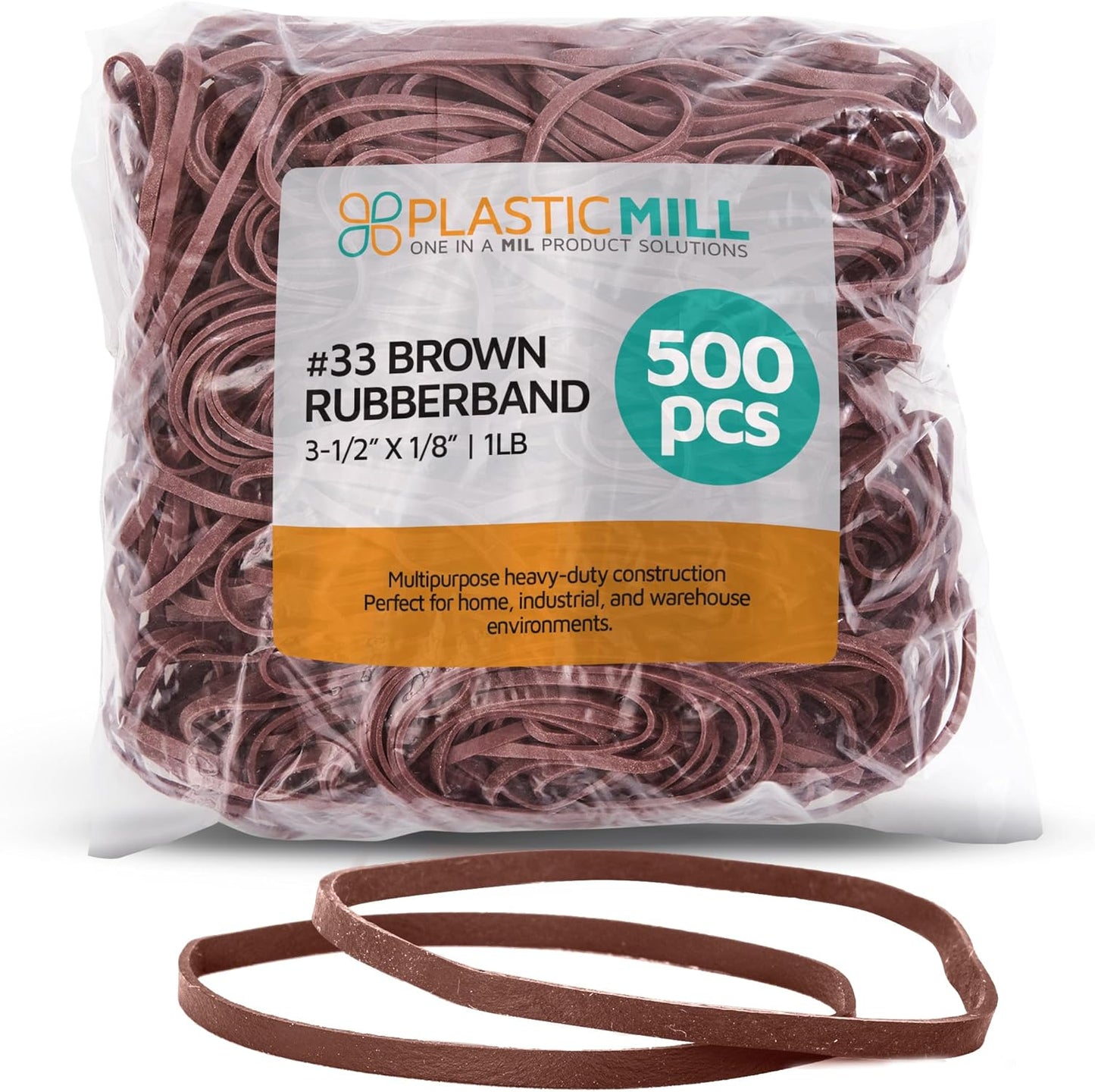 PlasticMill Rubber Bands - #33 Size - Brown Rubberbands - 1LB/500 Count.