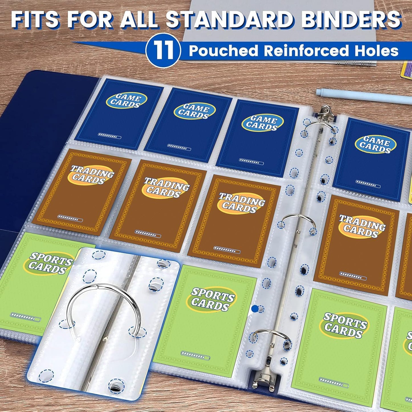120 pack Trading Card Sleeve, Holds 2160 Cards, 9 Pocket Card Sleeves Binder Sheets for 3 Ring Binder, 11 Holes Trading Card Binder Sleeves Fit for MTG, Baseball, Game, Business Cards, Coupon
