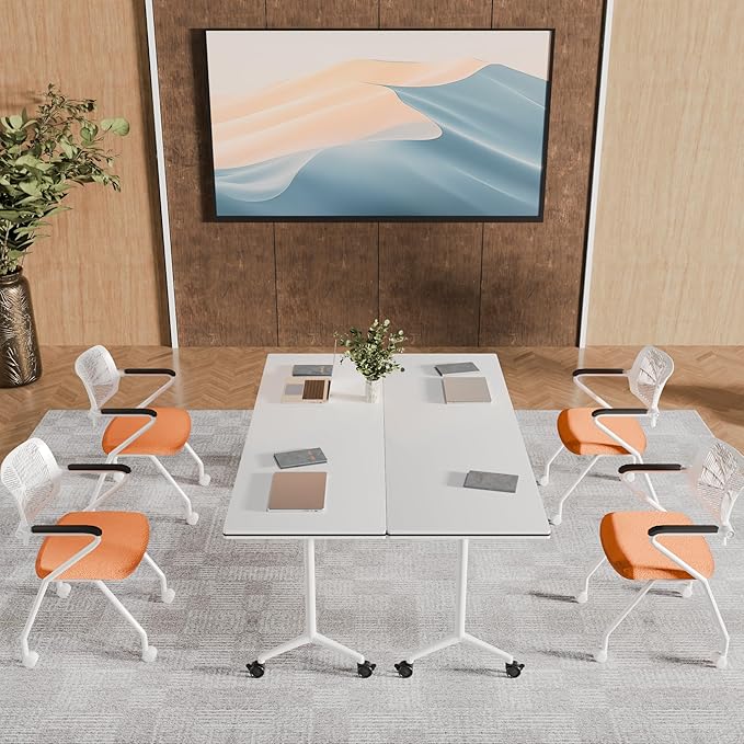 Conference Room Tables,Folding Conference Table Rolling Meeting Modern Training Tables with Flip Top,Mobile Conference Table with Locking Wheels,for Meeting Room Office Classroom(2pack 70.8in)