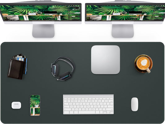 Extra Large Desk Pad Mat - Waterproof Mouse Pad & Desk Protector, Non-Slip XXL PU Leather Gaming Mat for Keyboard/Mouse, Stitched Edge with Ergonomic Support, 55"x24" (Dark Green)