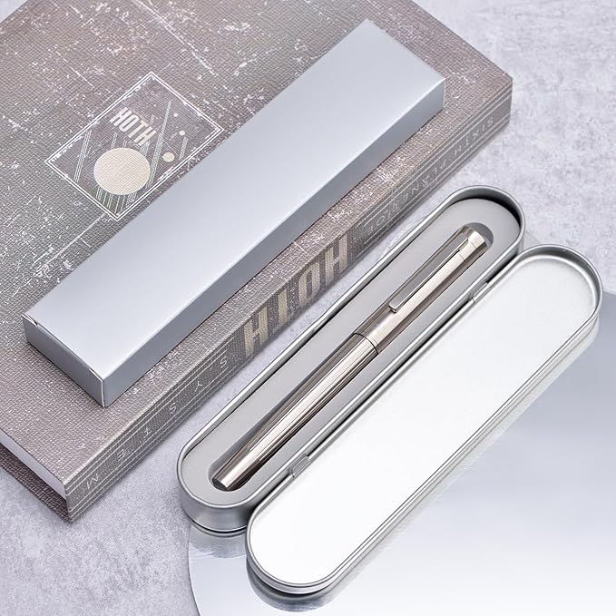 Hongdian T1 Titanium Fountain Pen, Iridium Extra Fine Soft Nib Chinese Knot Carving with Converter and Metal Box Set