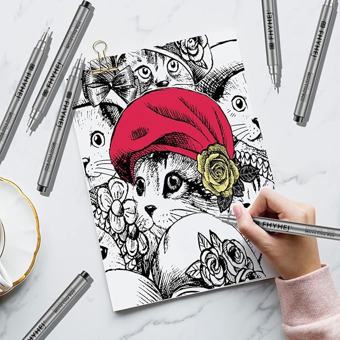Micro Fineliner Drawing Art Pens: 6 Black Fine Line Ink Set Artist Supplies Archival Inking Markers Liner Professional Sketch Outline Anime Sketching Artist Illustration Watercolor
