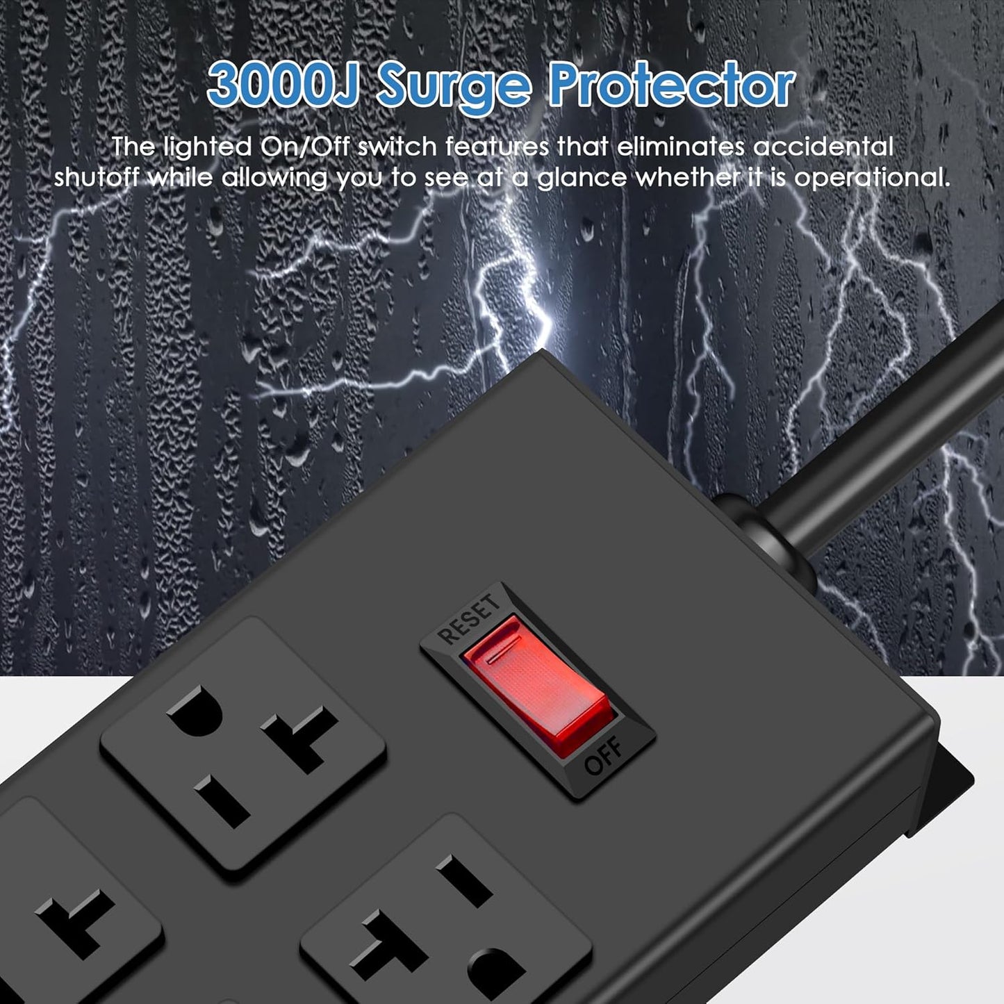JUNNUJ Heavy Duty 20 Amp Power Strip, Garage 8 Outlets Metal 12 Gauge Surge Protector 3000J, High Amp 5-15P Adapter Shop 6-20R T-Slot Industrial Outlets (8AC, 10FT)