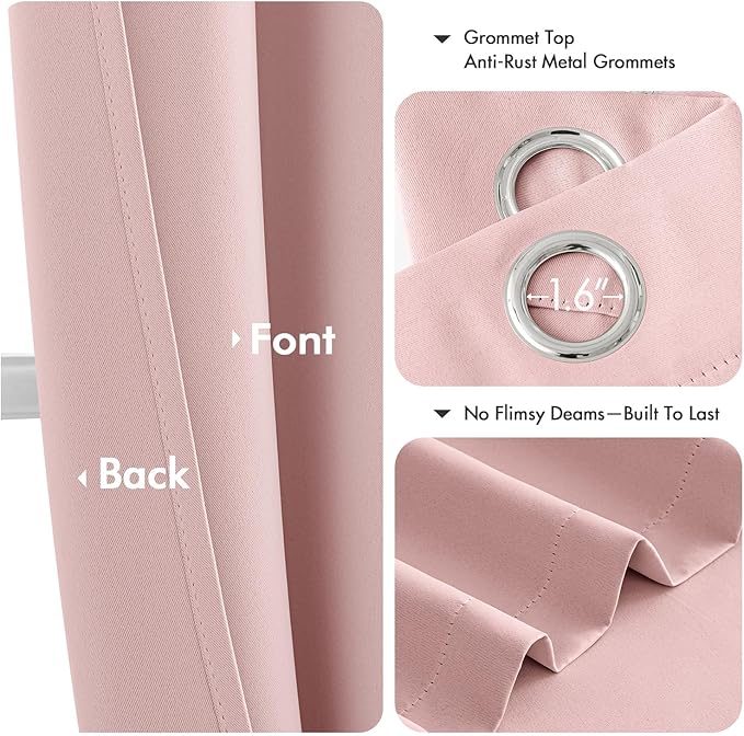 MIULEE Baby Pink Blackout Curtains for Girls Bedroom 90 Inches Long 2 Panels, Thermal Insulated Room Darkening Drapes for Nursery Living Room, Solid Grommet Top Noise Reducing Curtains W40 x L90 Inch