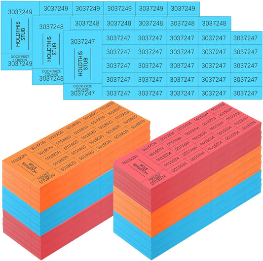 Kosiz 2000 Sheets Raffle Ticket 25 Bid Chinese Auction Tickets Tricky Tray Basket Raffle Sheets for Back to School Class Rewards Carnival Door Prizes Events(Red, Orange, Lake Blue)