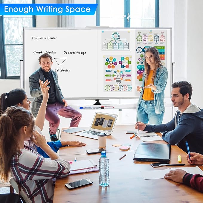 maxtek Rolling Whiteboard,72"x36" White Board with Stands Movable Dry Erase Board on Wheels, Large Double Sided Standing Whiteboard for Office School Classroom Presentation Supplies