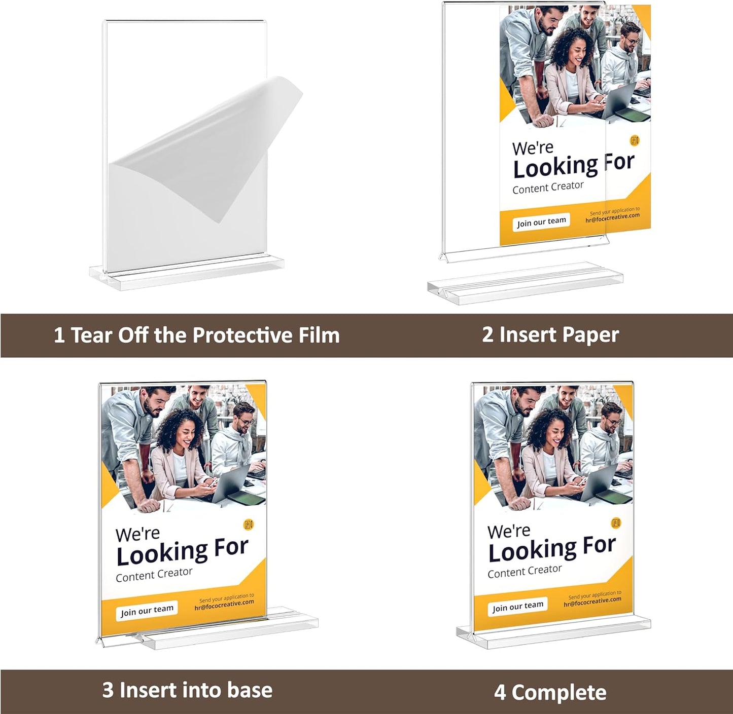 8.5x11 Acrylic Sign Holder 10 Pack, Vertical Double-Sided Display Stand, Clear Sign Holder Plastic Paper Flyer Holder Sign Holders 8.5x11 inches for Restaurants, Office, Store