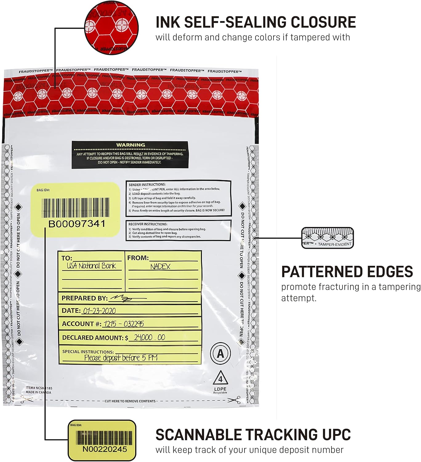 Nadex Tamper Evident Cash and Coin Bank Deposit Bags for Fraud Prevention, 9 x 12, Opaque, 50 Pack