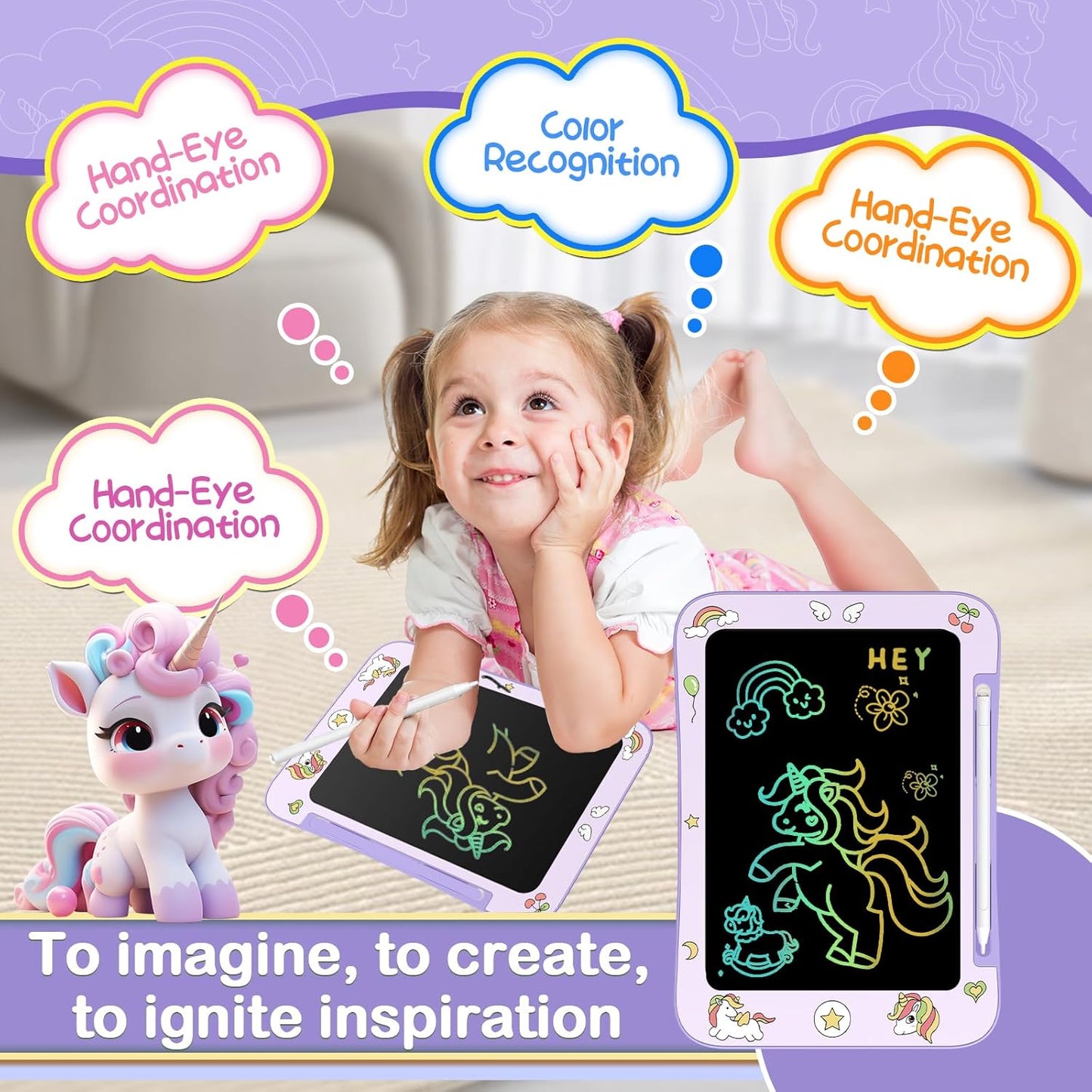 LCD Writing Tablet for Kids, Colorful Screen Drawing Board for 3-7 Year Old Boys & Girls - Educational Toys for Birthday & Christmas (Unicorn)
