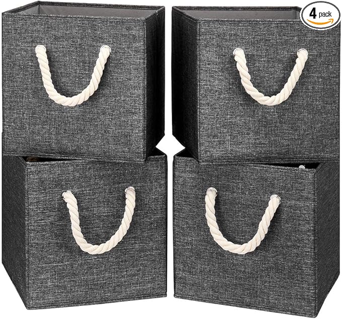 Gray Foldable Polyester Fabric Storage Bins Cube Organizers,10.5x10.5x11inch,for Organizing The Clutter In The Home or Office,Set of 4,Q-ST-59-4