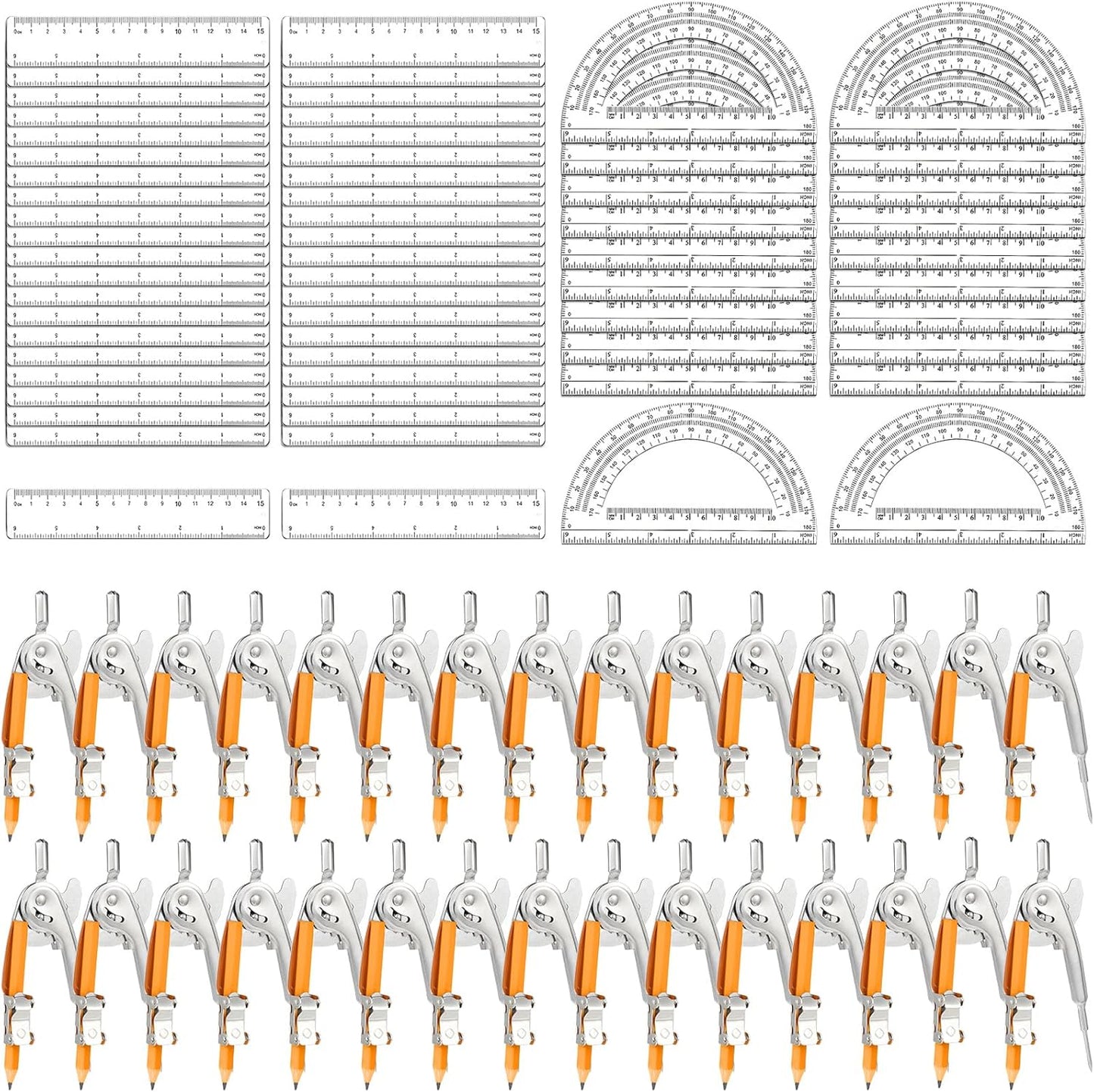 120 Pieces Geometry Math Set Compass for Geometry Math Compass and Protractor Set Include Metal Compass with Pencil Plastic Ruler and Protractor for Student School Office Woodworking Drawing Tools