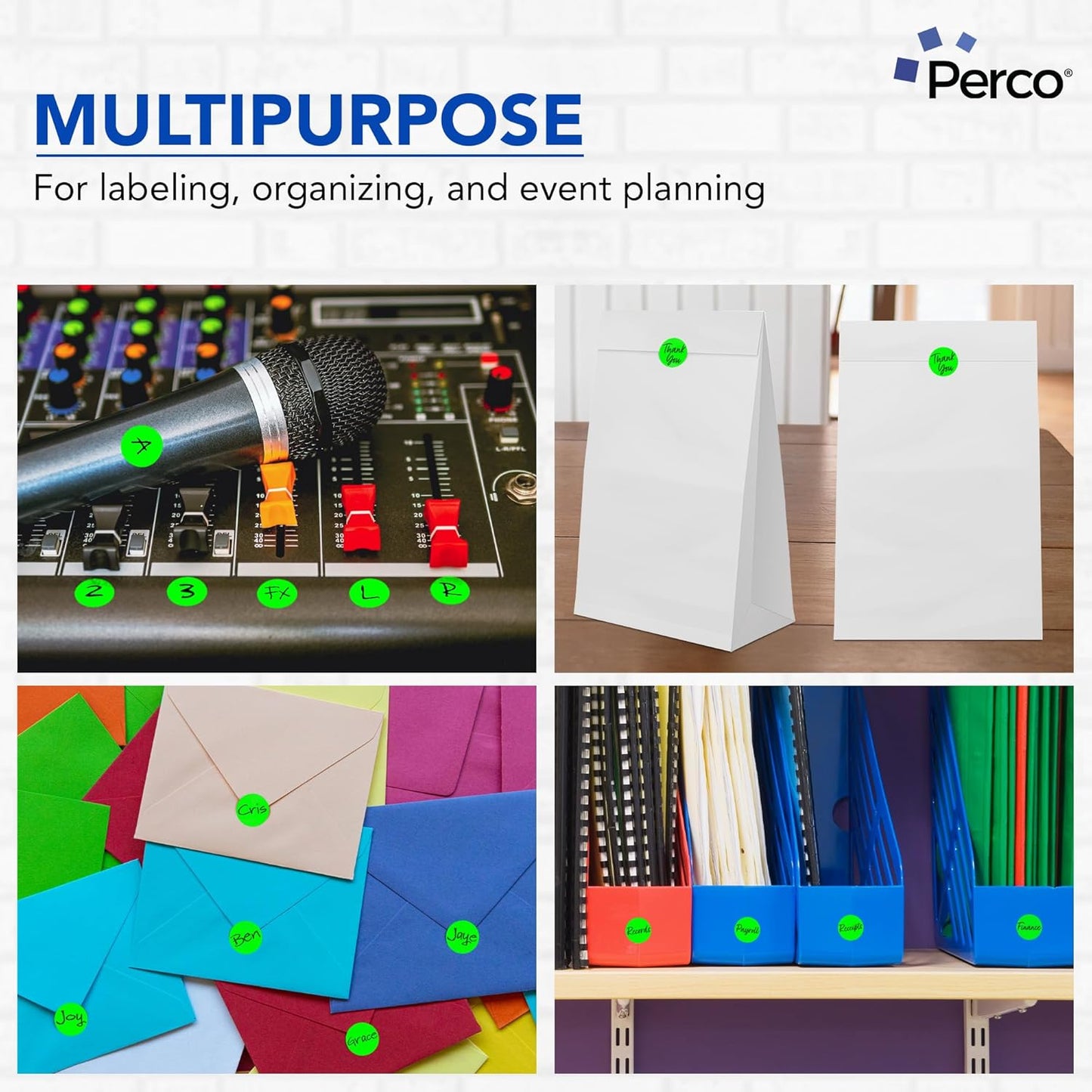 Perco Fluorescent Green 1-Inch Round Circle Dot Sticker Labels with Easy Peel Perforation - 1,000 Labels per Roll - Strong Adhesion, Vibrant Colors for Organizing, Crafting & More - Made in USA