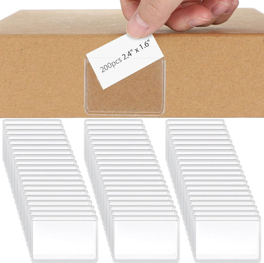 Jeyiour 200 Pcs Label Holders Adhesive Nameplate Pockets Storage Bin Labels Index Card Holder Shelf Plastic Peel Stick for Classroom Supermarket Bookshelf Library Student Box Drawer (2.4 x 1.6 Inch)