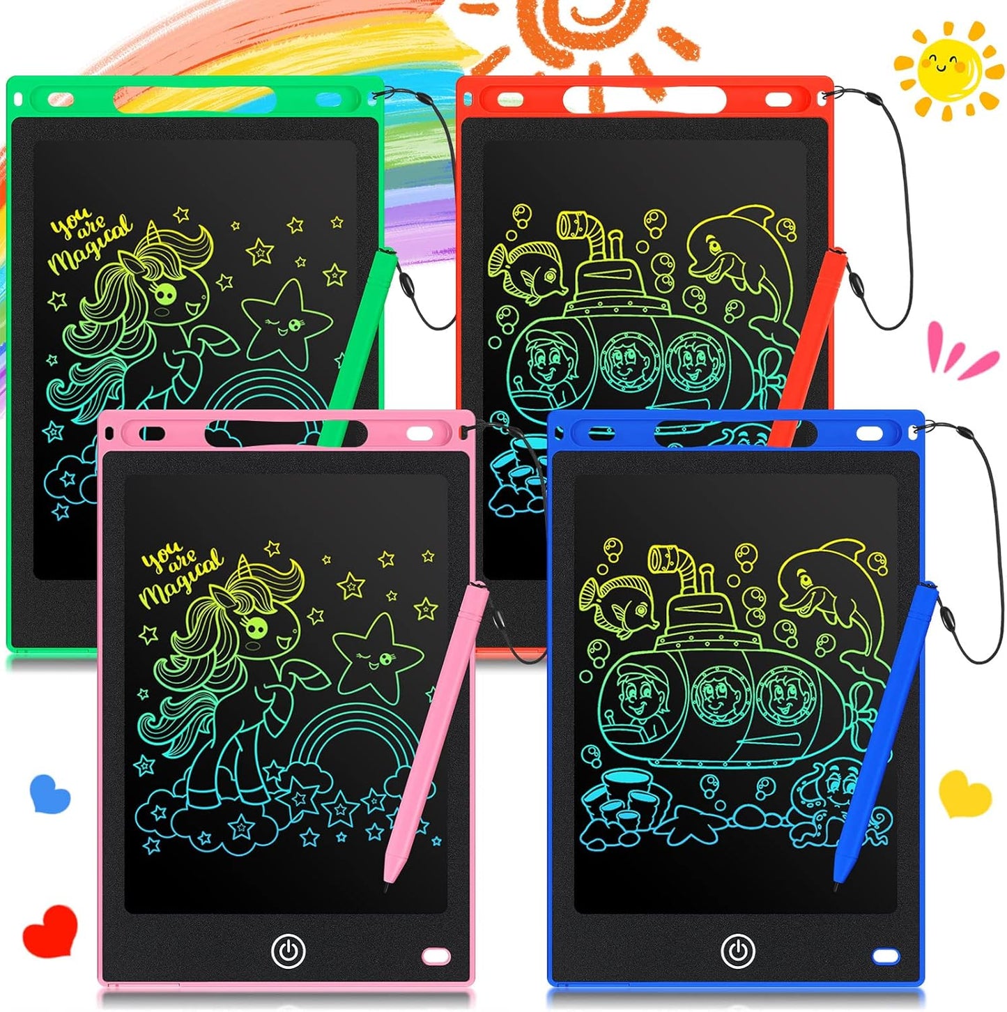 Zonon 4 Pcs LCD Writing Tablet 8.5 Inch Doodle Board Tablet Drawing Gifts LCD Writing Board Electronic Erasable Reusable Colorful Screen Pad(Blue, Red, Green, Pink)