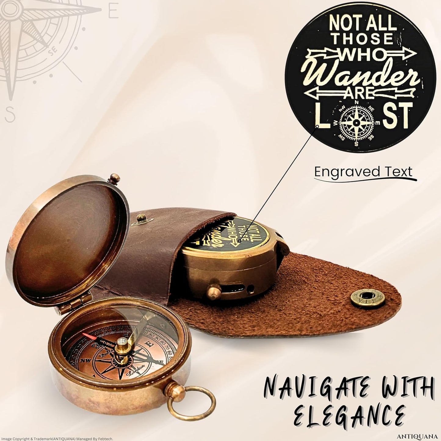 Brass Directional Engraved Compass, Baptism Gifts for Boys Girls, First Communion, Christian Gifts for Men, First Confirmation Gifts for Boys, Inspirational