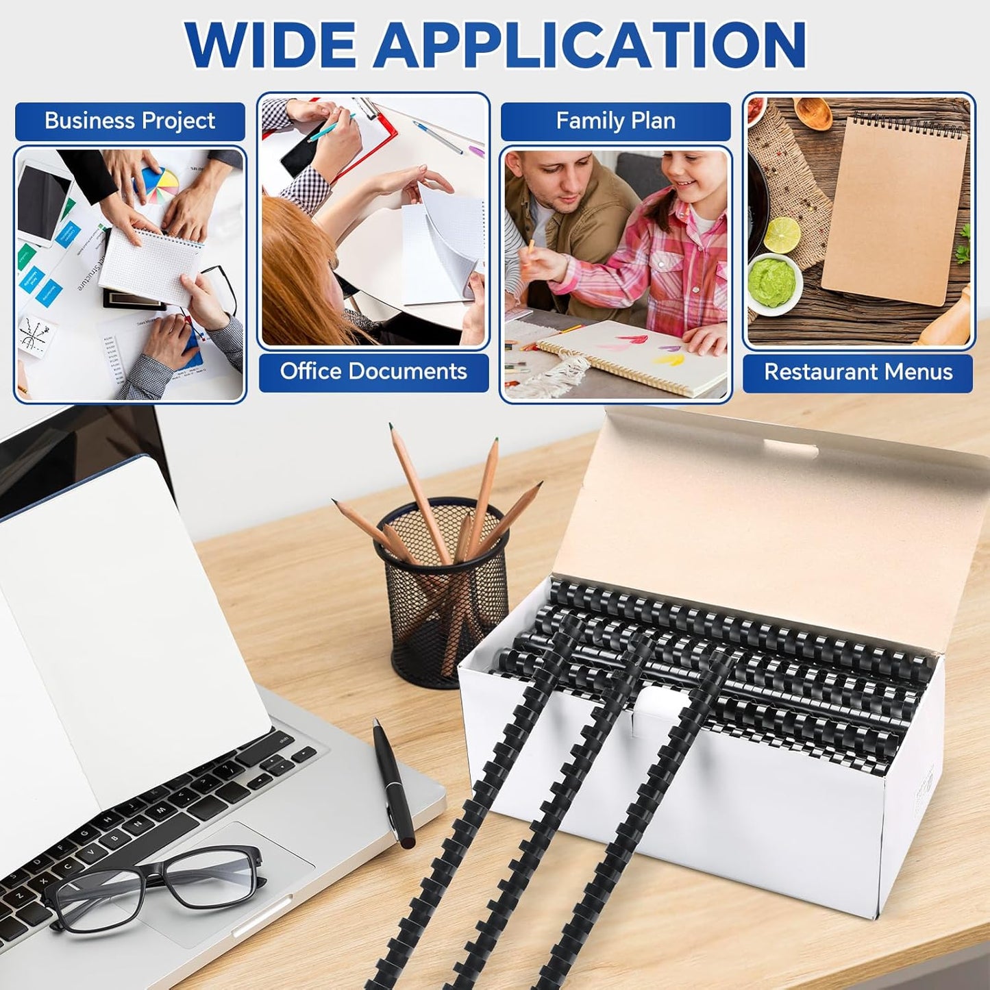 MYFULLY 100 Pack 21 Ring Plastic Comb Binding Spines | 1/2 Inch Diameter, 65 Sheet Capacity, A4, Black Binding Comb (1/2" (65 Sheet Capacity))