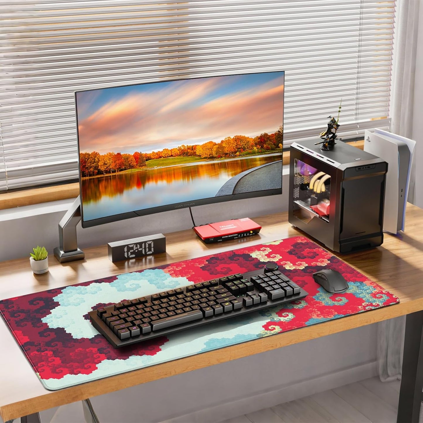 35.4 x 15.7 inches, Large Desktop Mouse pad, Keyboard and Mouse Pads for Work and Home Computers, and Large Laptop Mouse mat，Red and Blue Pixels