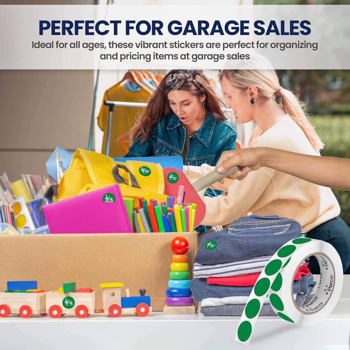 Perco Green 1-Inch Round Circle Dot Sticker Labels with Removable Adhesive – 1,000 Labels per Roll – Versatile, Vibrant Colors, Reliable Hold, No Residue, Perforated for Convenient Use – Made in USA