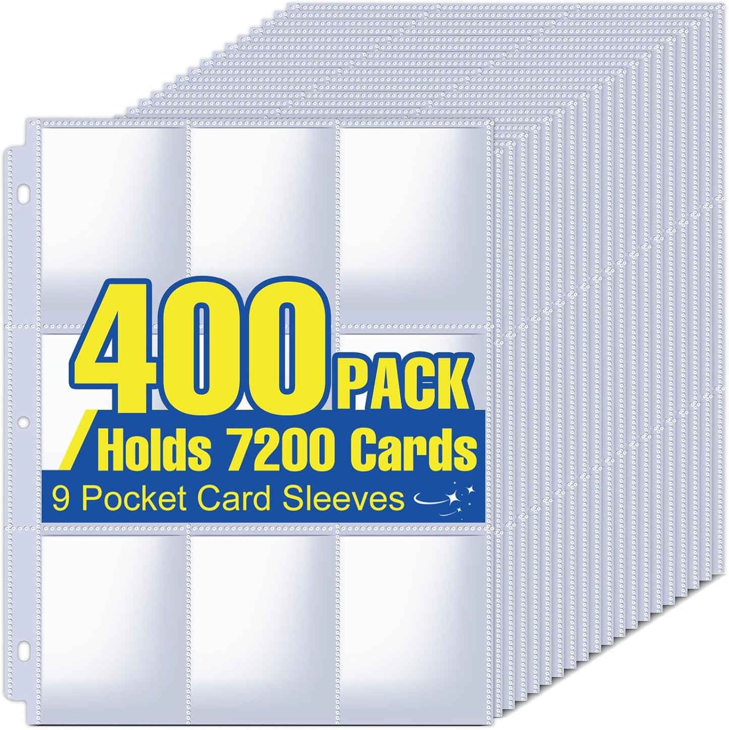 7200 Pockets Card Sleeves Binder Sheets, 9 Pocket Card Sleeves for 3 Ring Binder, Trading Cards Sleeves Fit for Baseball, Football, Game, Business Cards(400 Pages)
