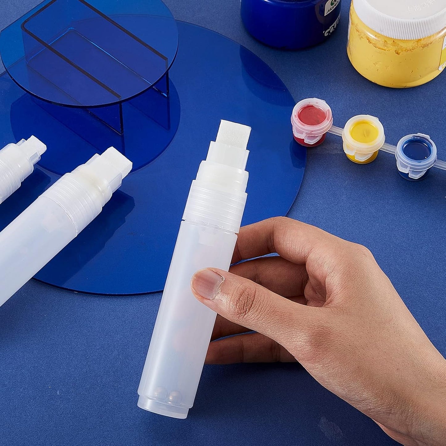 Epakh 4 Pack White Paint Pens Empty Acrylic Permanent Clear White Marker Pen Fine Point Empty Refillable Markers for Rock Painting Wood Ceramic Metallic Graffiti Paper Drawing(15 mm)