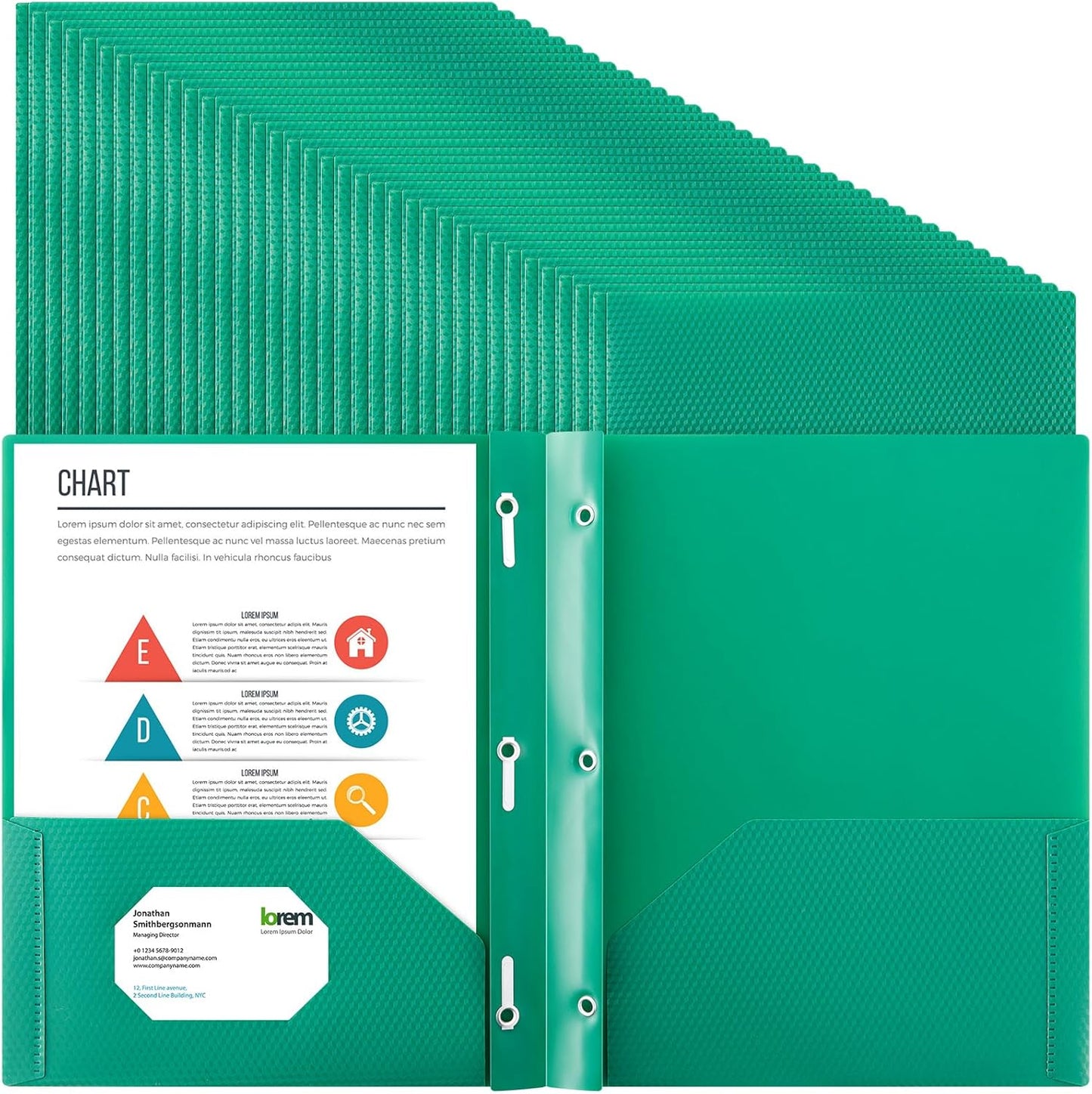 Patelai 48 Pcs Plastic Folders with 2 Pockets and 3 Prongs Home Folders with Card Slot Letter Size Heavy Duty Report Covers for Back to School(Green,Diamond)