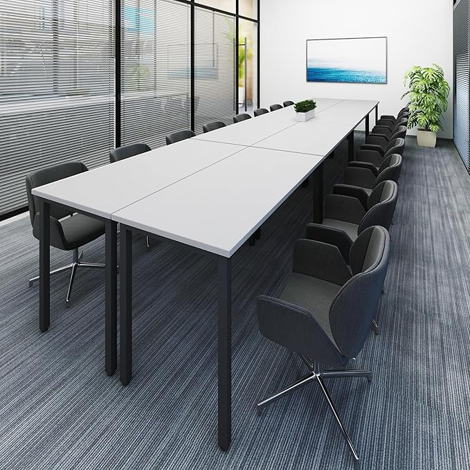 Bonzy Home Conference Tables 18ft Office Computer Desk for Meeting Room Study Writing Printer Table Meeting Seminar Table for 20 People Rustic Modern White 8PCS 220.4"x47.2"x29.5"
