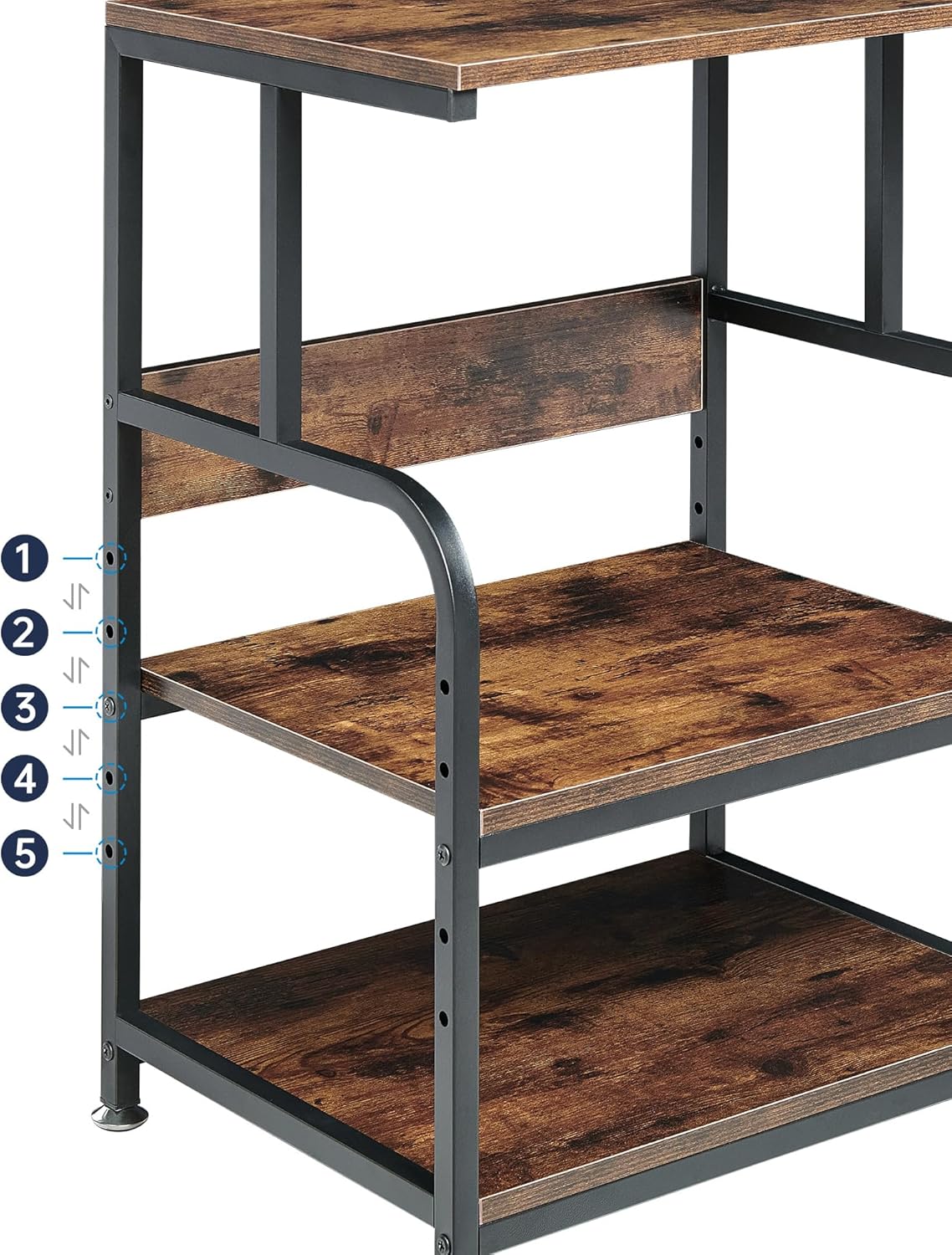 Printer Table Stand with Height Adjustable Shelf, 3 Tier Rolling Printer Cart with Wheels for Home Office Storage and Organization, Industrial Style