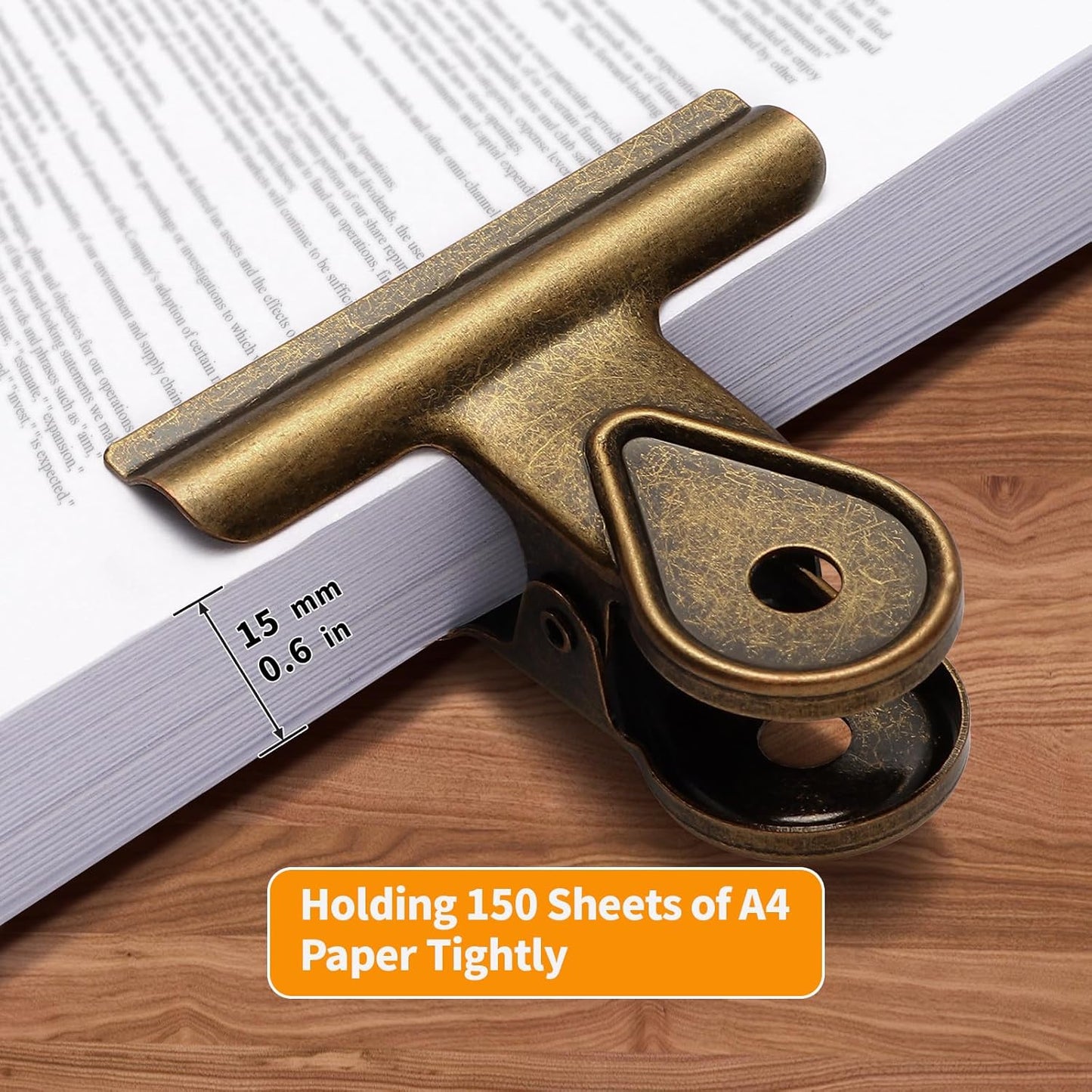 SIAMESE Bulldog Clips, 8 Pcs Binder Clips for Office & Kitchen, Multi-Purpose Binder and Food Bag Clamps for Sealing, Storage, Hanging (Bronze)