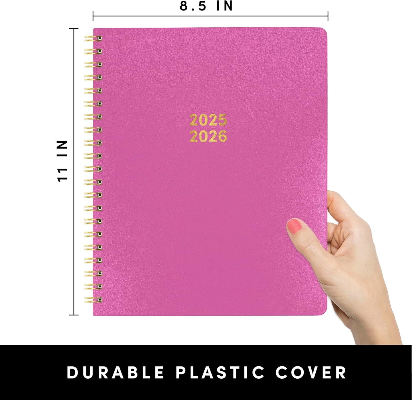 PAPERAGE 17 Month Academic Planner 2025-2026, Weekly & Monthly Spreads, August 2025 - December 2026, Large (8.5 in x 11 in), Raspberry