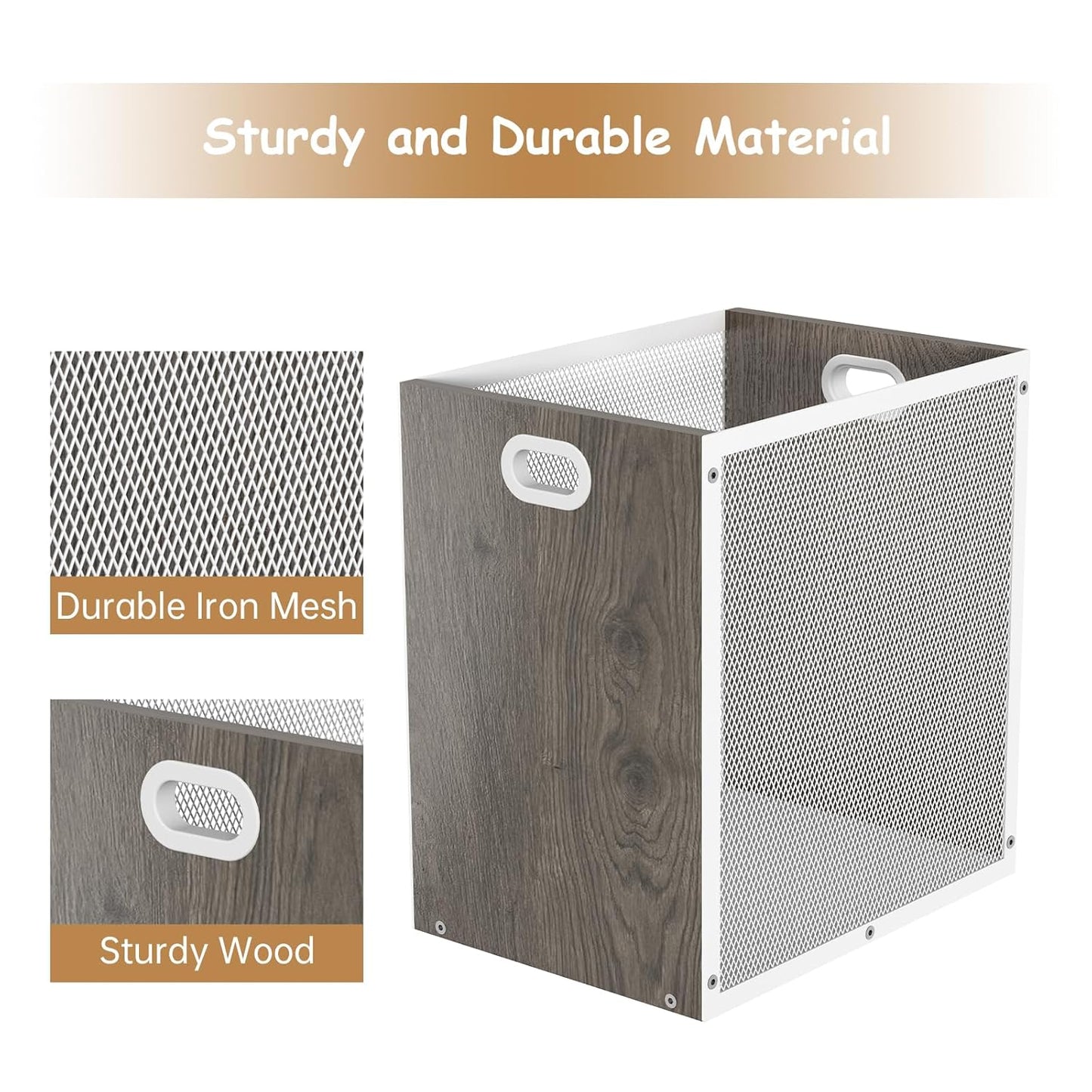 Office Trash Can, Rectangular Kitchen Garbage Can, Iron and Wood Combination Bathroom Trash Can, Modern Design Wastebasket Bin for Bathroom, Laundry Room, Kitchen, Kids' Room, Dorm(4.5 Gallon)