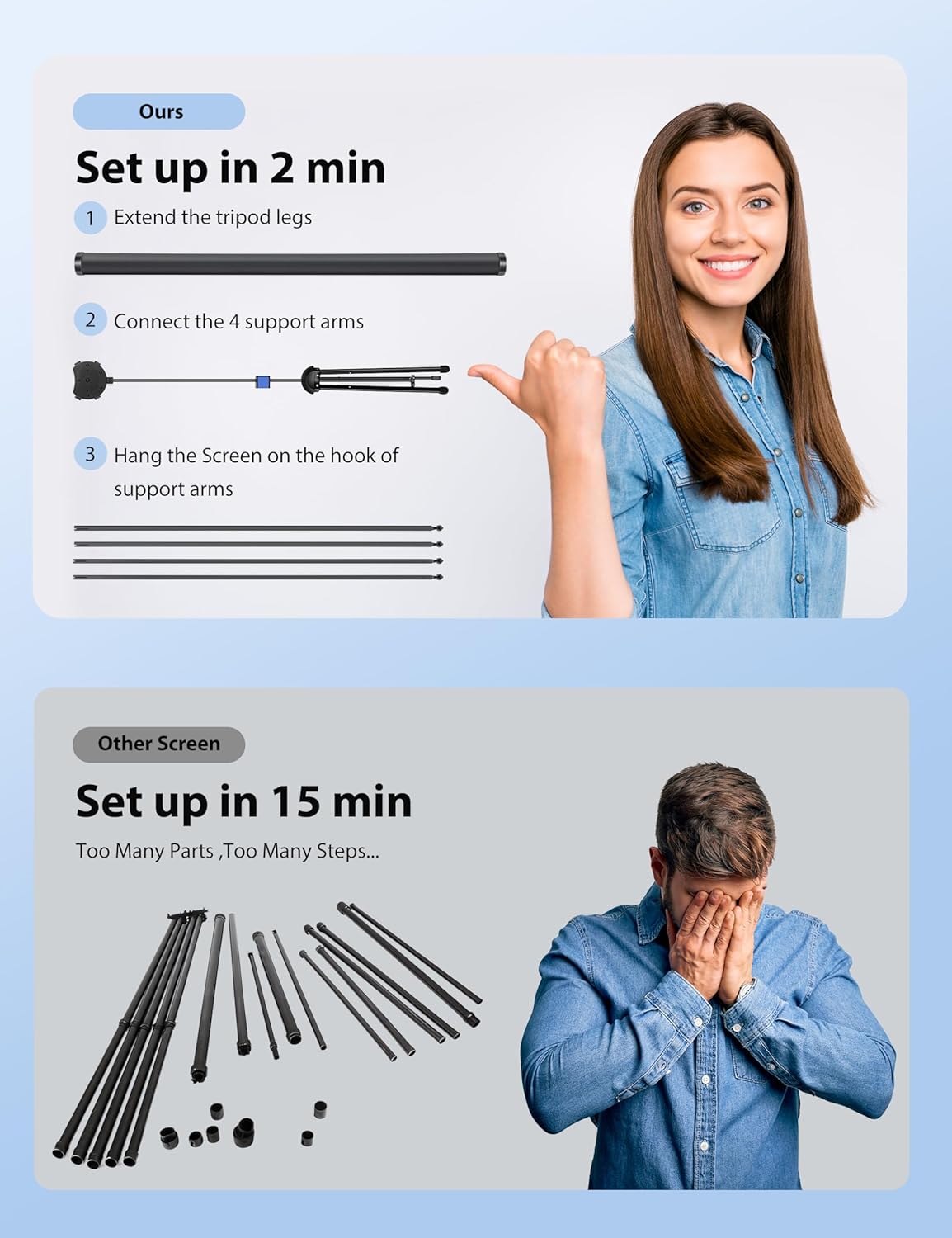 Projector Screen with Stand, PARIS RHÔNE 100-inch Outdoor Indoor Projector Screen 16:9 4K HD PVC, 1.5 Gain Portable Wrinkle-Free Movie Screen for Home Backyard Theater with Carry Bag, Ground Nails