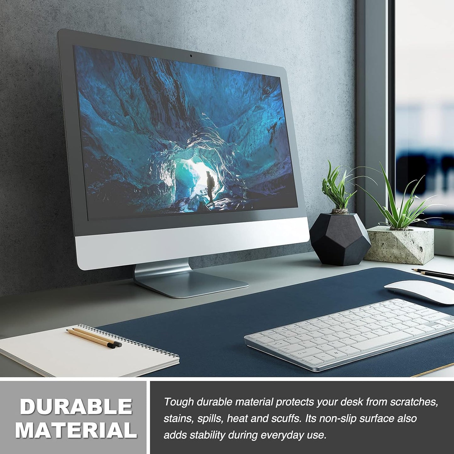 K KNODEL Large Office Leather Desk Mat, Mouse and Keyboard Pad, Computer and Laptop Mat, Desktop Protector and Cover, Writing Pad and Blotter (31.5"x15.7", Dark Blue)