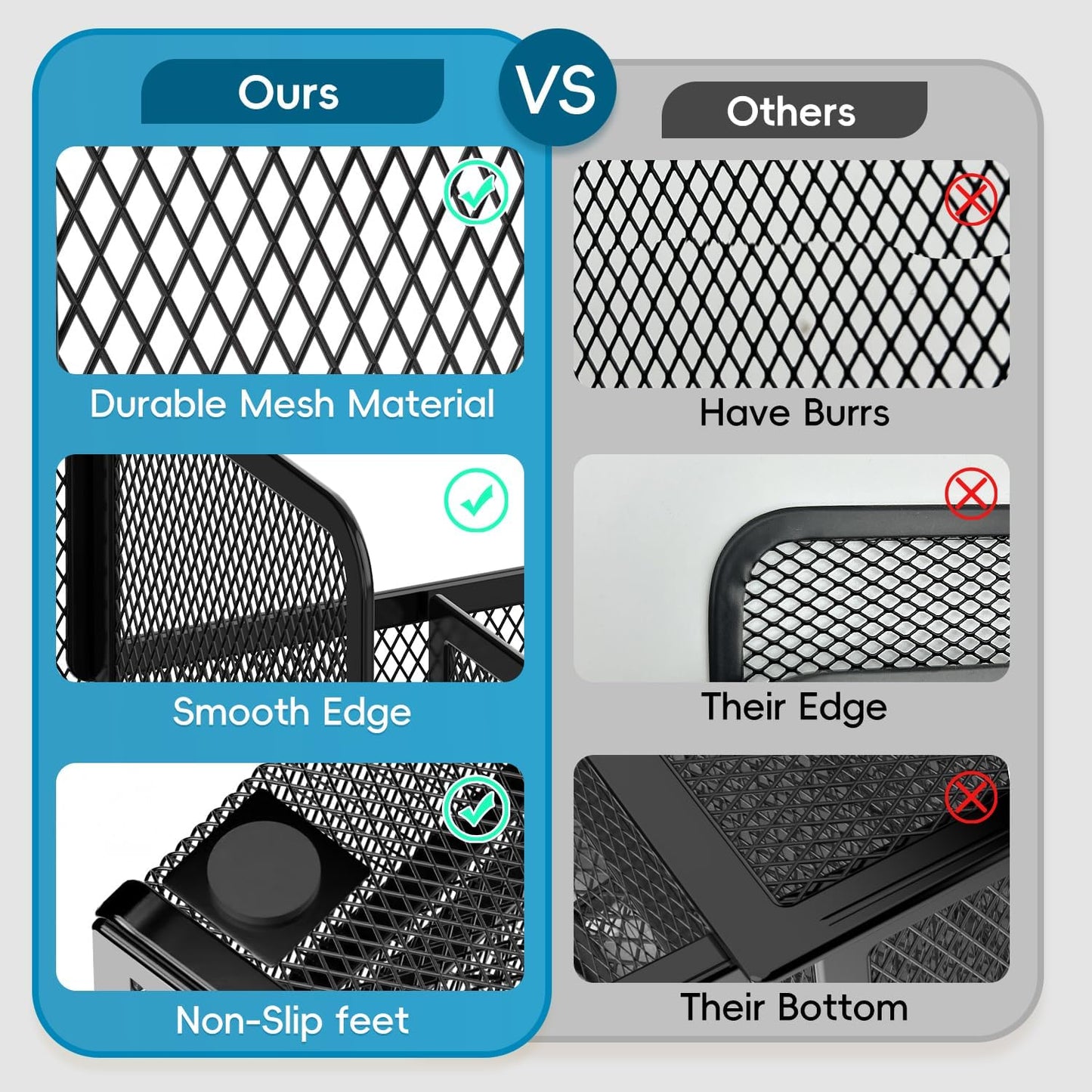 Mesh Pen Organizer for Desk, Multi-Functional Pencil Holder with Drawer Desk Organizers, Large Capacity Storage for School Office Home Supplies (Black)