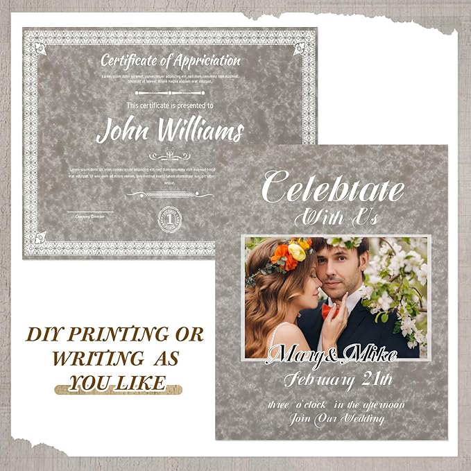 Epakh 200 Pcs Old Age Parchment Paper 8.5 x 11 Inch Standard Letter Vintage Colored Old Parchment Semblance Double Side Printing Paper (Khaki Gray)