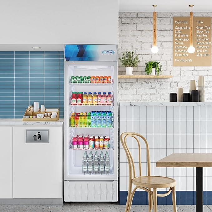 KoolMore KM-MDR-1GD-12CWH 24 in. One-Door Commercial Merchandiser Refrigerator in White,12 cu. ft. ETL Listed for Safety and Sanitation