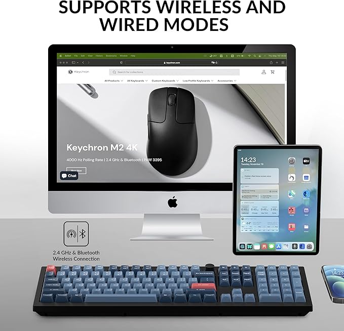 Keychron V6 Max Wireless Custom Mechanical Keyboard, 2.4 GHz Bluetooth QMK Full-Size Layout RGB with Hot-swappable Gateron Brown Switch Compatible with Mac Windows Linux