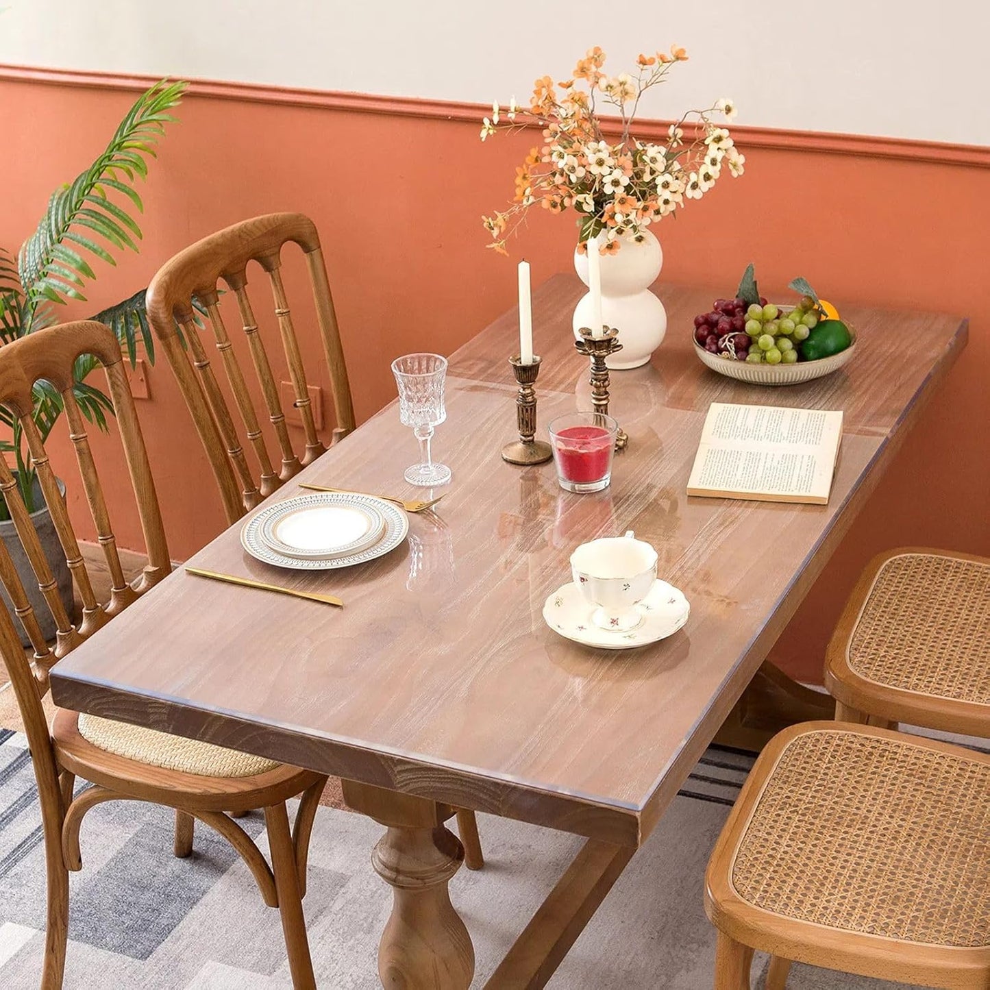 Clear Table Cover Protector, 40 x 68 Inch Table Protector for Dining Room Table, 1.5mm Thick Clear Plastic Table Cover, Table Pad Mat for Kitchen, Writing Desk Pad for Desktop