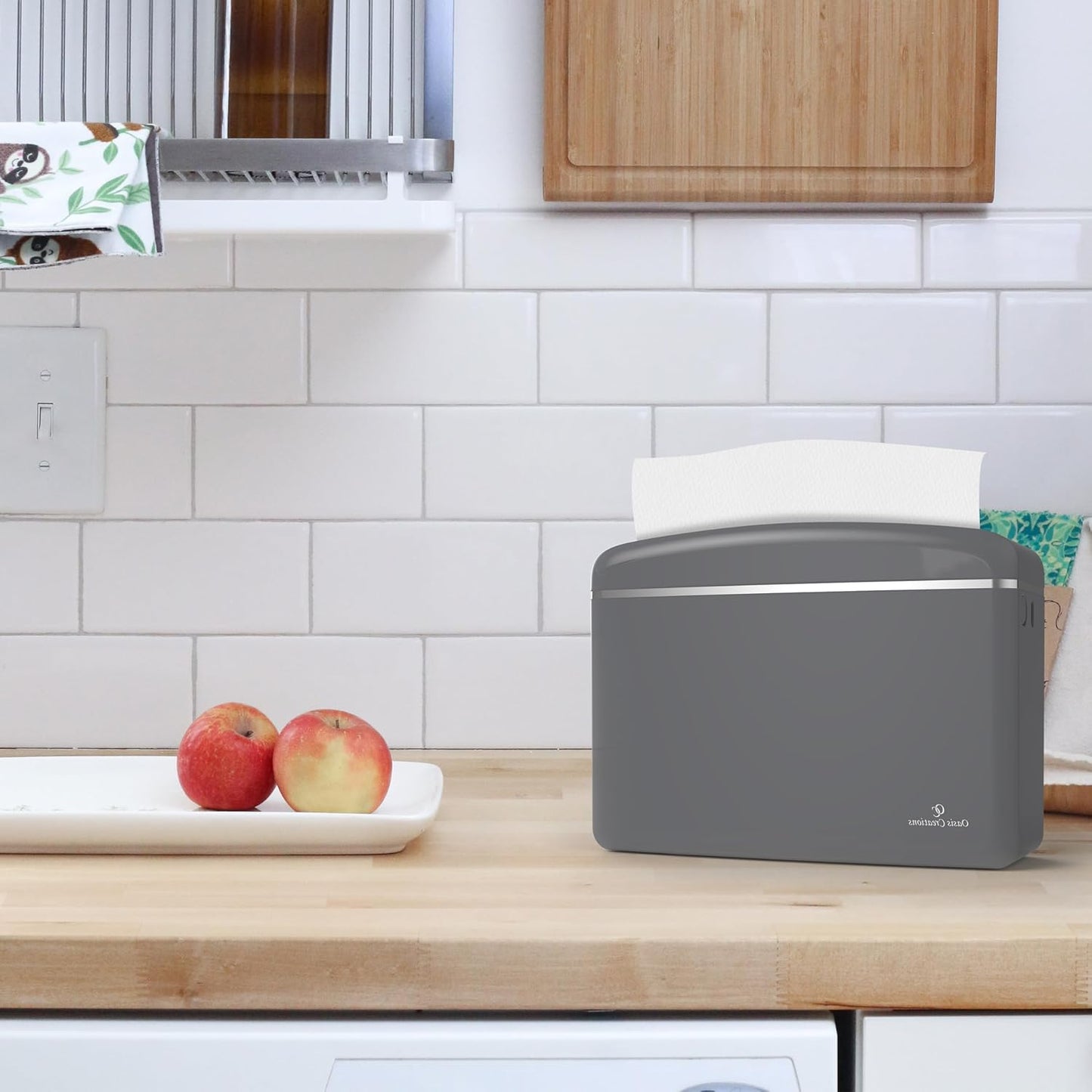 Countertop Multifold Hand Paper Towel Dispenser by Oasis Creations, Single Sheet Dispensing – Glossy Gray