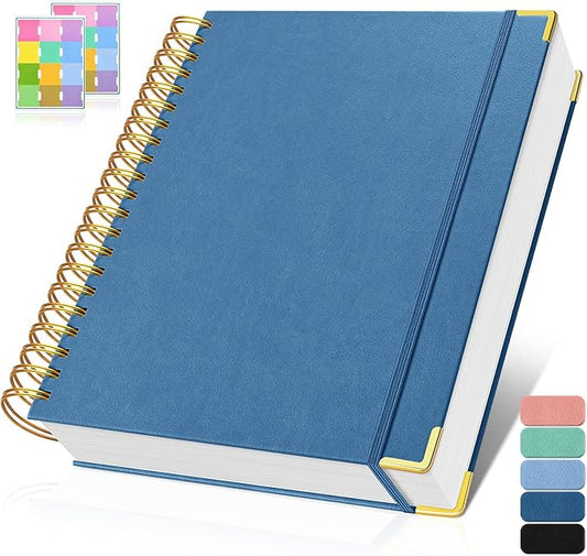 Spiral Notebook, 300 Numbered Pages Notebooks College Ruled with Contens, 100GSM Thick Journal for Women Men, Hardcover Leather Lined Journal for Writing, Large A5 Journaling Notebooks for Work School