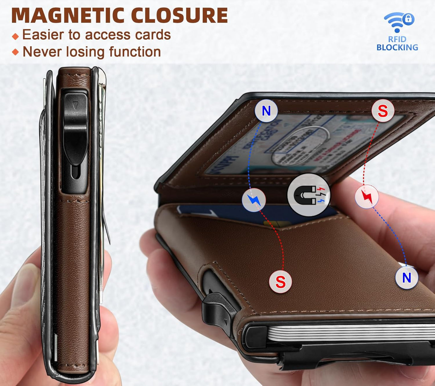 BULLIANT Men Wallet,Money Clip Wallet Slim For Gift Men 9Cards-Metal Credit Card Case in Magnetic Leather Flip