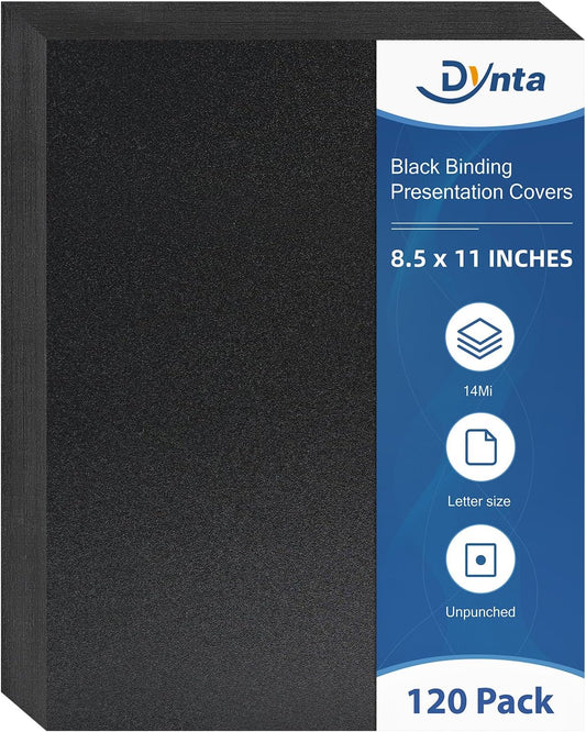 Dynta Binding Covers 120 Pack Black Sand-Textured Report Covers Sheets for Binding, Letter Size 8-1/2 x 11 Inches, 14 mil Presentation Binder, Office Supplies, Un-Punched, Square Corners