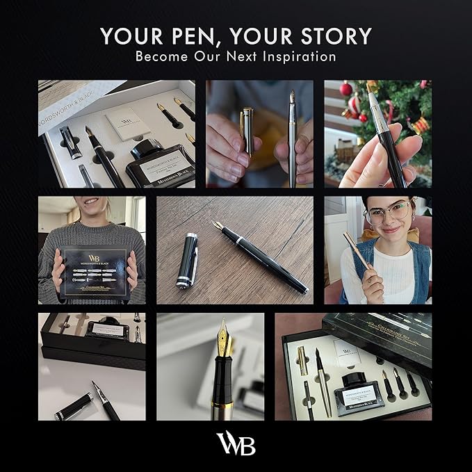 Wordsworth & Black Calligraphy Pen Gift Set, Includes Bottle, 6 Cartridges, Refill Converter, 6 Replacement Nibs, Premium Package, Journaling, Smooth Writing Pens [Green Chrome]