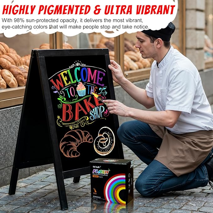 SFAIH 24 Vibrant Chalk Markers for Blackboard [1s Wet Wipe] - No Residue, 4.5-6mm Liquid Chalk Markers for School Sign Board, Calendar, Car Window, Glass, Non-Toxic, Zero Dust, With Highlighter Marker